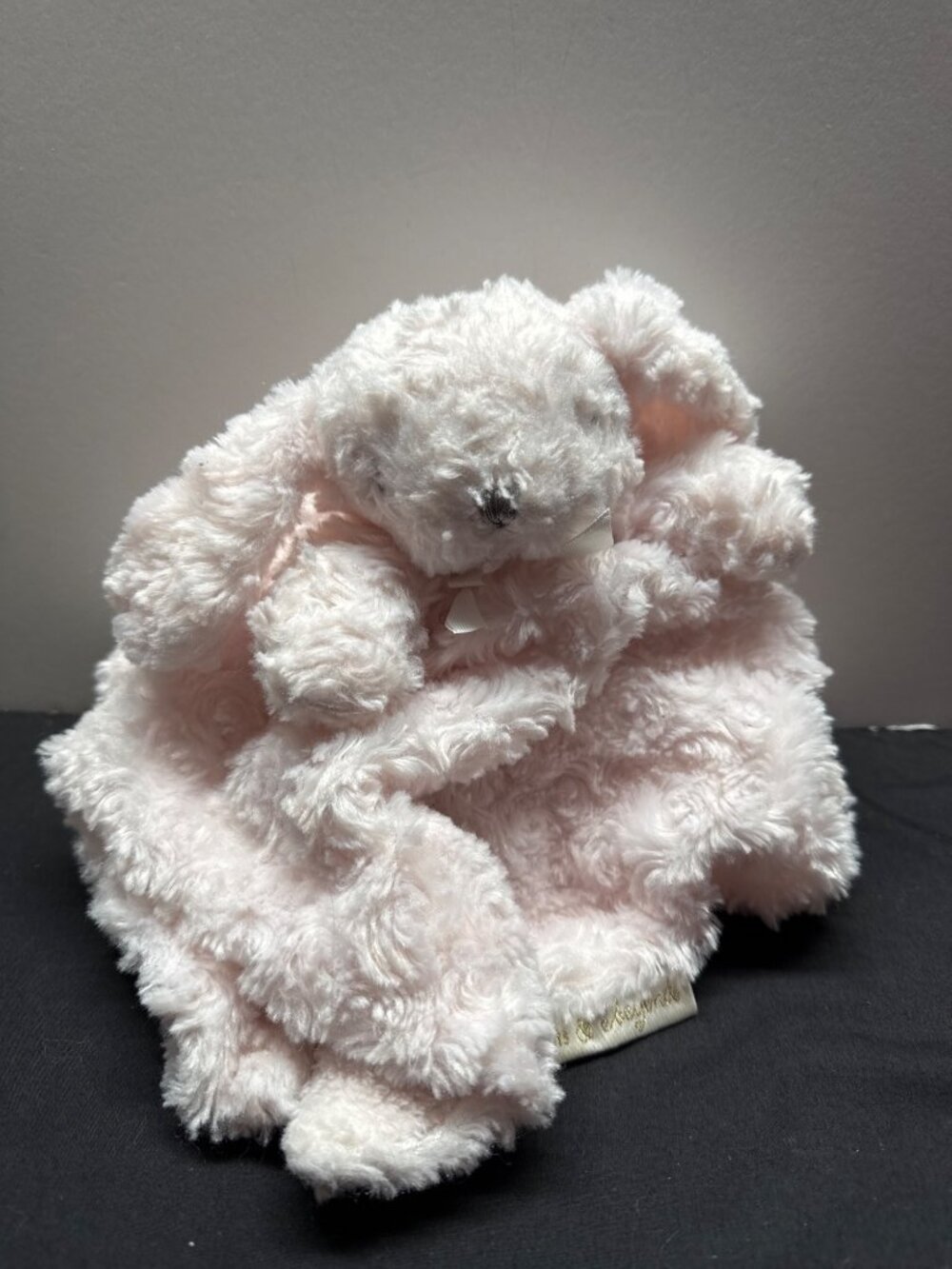 Blankets & Beyond Baby Pink Plush Bunny Lovey Blanket With Satin Trim Soft & Cud